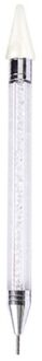 Double Head Nail Pen Kristal Kralen Handvat Strass Oorbellen Pick Krijt Manicure Nail Tool Diamant Schilderij Accessoires wit