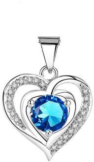 Double Heart Crystal Ketting Hanger Verzilverd Mode Hart Hanger Van Ketting Voor Vrouwen Kettingen Sieraden blauw