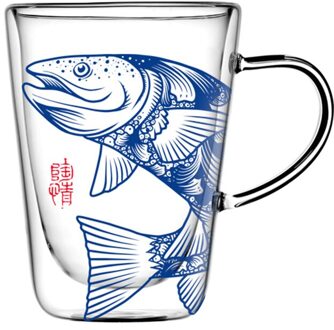 Double-Layer Hittebestendig Glas Koffie Geïsoleerd Met Water Cup Melk Cup Theekopje Set Champagne Bril Kawaii fles vis 280ml-1stk