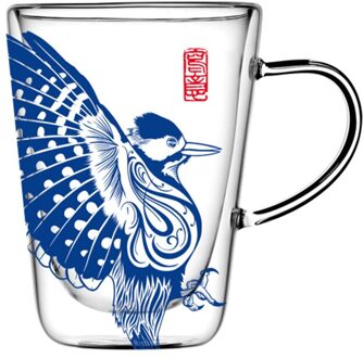 Double-Layer Hittebestendig Glas Koffie Geïsoleerd Met Water Cup Melk Cup Theekopje Set Champagne Bril Kawaii fles vogel 280ml-1stk