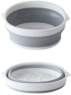 Double-Layer Keuken Zeef Grote Multifunctionele Afvoer Mand Opvouwbare Keuken Colanders Afvoer Wastafel Keukengerei Grijs