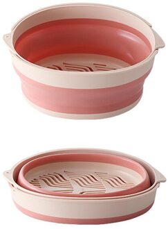 Double-Layer Keuken Zeef Grote Multifunctionele Afvoer Mand Opvouwbare Keuken Colanders Afvoer Wastafel Keukengerei licht roze