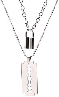 Double Layer Lock Hanger Ketting Hollow Out Grote Scheermesje Kettingen Mode Vrouwen Sieraden Accessoires Gothic