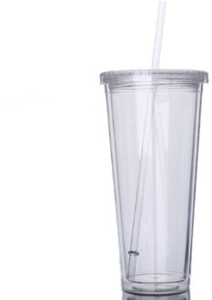 Double-Layer Plastic Anti-Brandwonden Hand Straw Cup Premium Grade Acryl Dubbelwandige Vaatwasmachinebestendig Veelzijdige 500ml