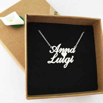 Double Names Necklace For Women Customized Love Heart Chokers Necklaces long necklace Handwriting Nameplate Couple Jewelry Gift