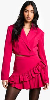 Double Ruffle High Thigh Mini Rok, Raspberry - 40