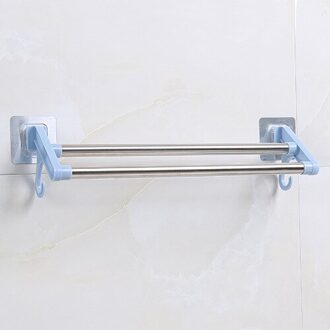 Double Shot Handdoek Bars Geen Ponsen Badkamer Rvs No Trace Viscose Handdoek Rail Hanger Multifunctionele Badkamer Opslag blauw