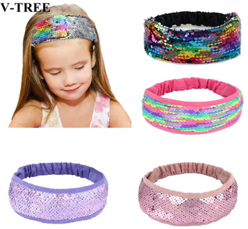 Double-sided Headbands For Girls Color Change Baby Hair Band Sequins Kids Turban Princess Accessories Rainbow Turban Children