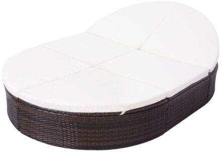 Double sun lounger with poly rattan cover 200x140x28 cm Brown