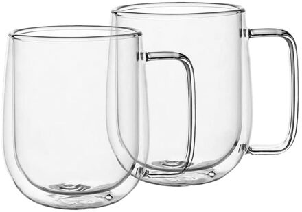 Double Wall Glass Coffee Mugs Tea Cups Set of 2, Thermal Insulated and No Condensation with Wide Handle (300ML)