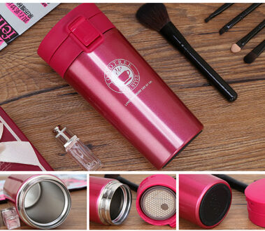 Double Wall Rvs Thermosflessen 380 ml Auto Thermo Cup Koffie Thee Mok Thermol Fles Thermocup rood