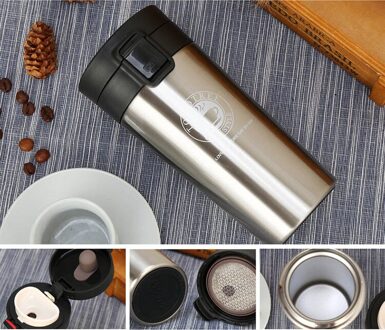 Double Wall Rvs Thermosflessen 380 ml Auto Thermo Cup Koffie Thee Mok Thermol Fles Thermocup zilver