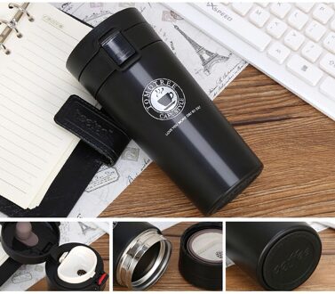 Double Wall Rvs Thermosflessen 380 ml Auto Thermo Cup Koffie Thee Mok Thermol Fles Thermocup zwart