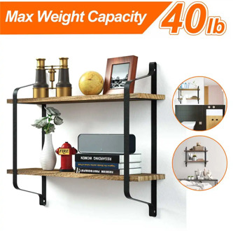 Double Wall Shelf Decorative Metal Wooden Floating Shelf Storage for Kitchen Bathroom Towel Frame Multifunction Storage Holder