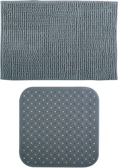 Douche anti-slip mat en droogloop mat - Sevilla badkamer set - rubber/microvezel - donkergrijs - Badmatjes