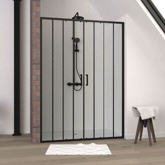Douche Schuifdeur Factory 140 X 200cm - Zwart Profiel - 6 Mm Helder Glas