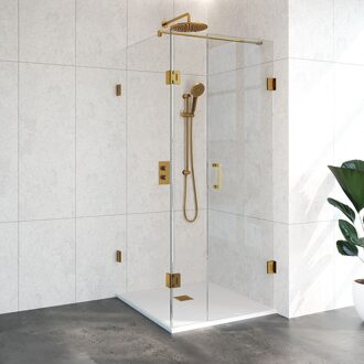 Douchecabine Compleet Just Creating Profielloos 3-Delig Dubbel Draaibaar 90x90 cm Goud