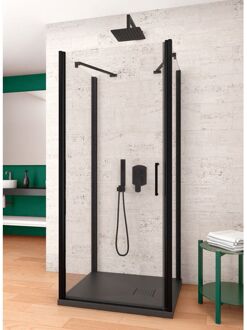 Douchecabine Lacus Giglio Evo 1 Klapdeur Helder Glas Zwart (alle maten x2 zijwanden)