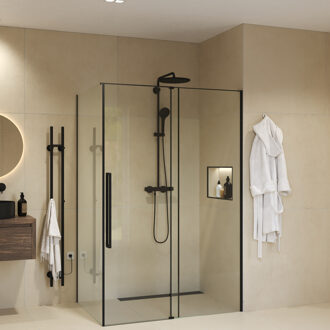 Douchecabine Sanivo Sena Met Vast Paneel Helder Glas Met Montagesets Mat Zwart (Alle Maten)