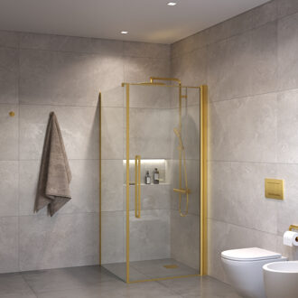 Douchecabine Sanivo Suno Helder Glas Met Geborsteld Messing Goud Profiel (Alle Maten)
