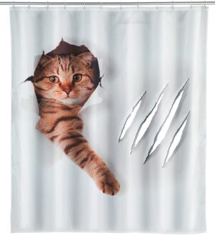 Douchegordijn Cat - 200x180cm - Polyester - Wit