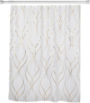 Douchegordijn Dubai en ophangstang - uitschuifbaar 70-120 cm - wit/goud - met ringen