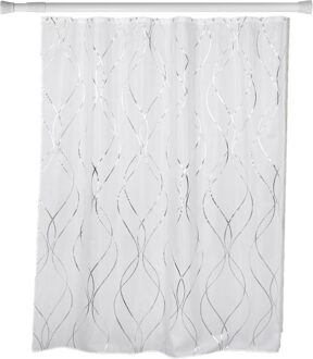 Douchegordijn Dubai en ophangstang - uitschuifbaar 70-120 cm - wit/zilver - met ringen