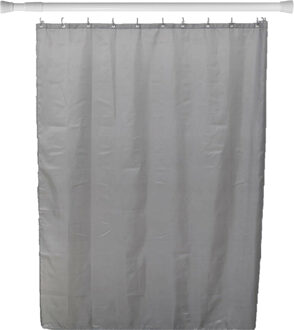 Douchegordijn en ophangstang - uitschuifbaar 70-120 cm - grijs - met ringen