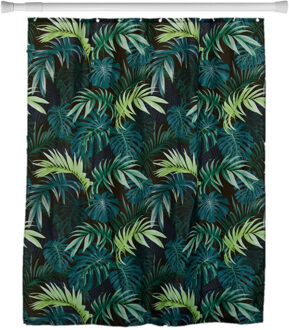 Douchegordijn Jungle Fever en ophangstang - uitschuifbaar 70-120 cm - groen - met ringen