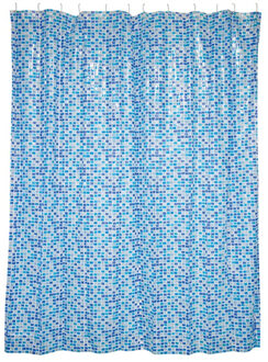 Douchegordijn met ringen - blauw tegels patroon - PVC - 180 x 200 cm - wasbaar - Douchegordijnen