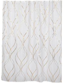 Douchegordijn met ringen - wit/goud - polyester - 180x200 cm