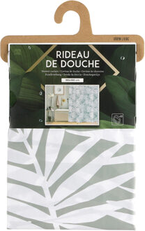 Douchegordijn met ringen - wit/grijs - Jungle print - PVC - 180 x 180 cm - wasbaar - Douchegordijnen