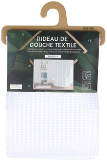 Douchegordijn met ringen - wit met relief - polyester - 180 x 200 cm - wasbaar - Douchegordijnen