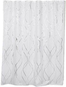 Douchegordijn met ringen - wit/zilver - polyester - 180x200cm