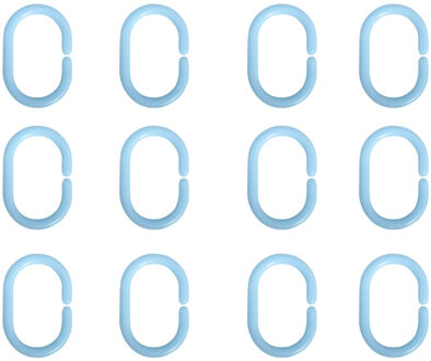 Douchegordijn ophang ringen - lichtblauw - 12x stuks - 4 x 6 cm