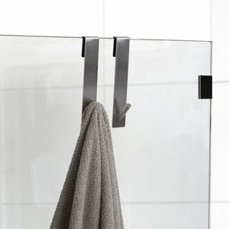 Douchehaken - 2x stuks - zilverkleurig - metaal - douchecabine haak - 18 cm