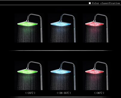 Douchekop Led 3 Kleuren Temperatuurregeling Lichtgevende Douche Vierkante Ronde Top Sproeier Badkamer Kranen Douche Душевая Лейка plein 8in