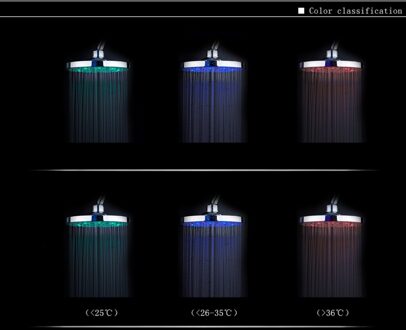 Douchekop Led 3 Kleuren Temperatuurregeling Lichtgevende Douche Vierkante Ronde Top Sproeier Badkamer Kranen Douche Душевая Лейка ronde 8in