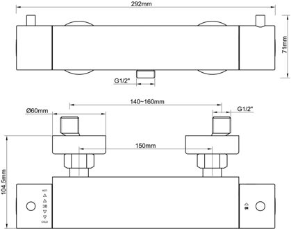 Douchekraan Thermostaat Aquasplash Safe met Cool Touch RVS Aquasplash