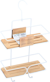 Doucherek/badkamerrek metaal/bamboe 2 laags met haak 47 cm
