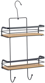 doucherekje hangend - 2-laags - bamboe hout - metaal - H49 cm Zwart