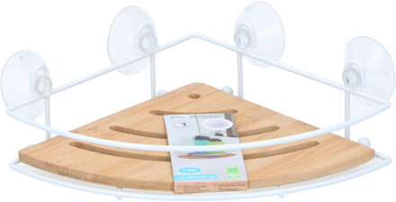 Doucherekje hoek - metaal/bamboe - met zuignappen - 27 cm - badkamerrekje