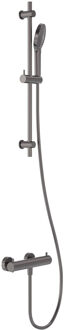 Doucheset MAY Opbouw met Thermostaat, Incl. Glijstang, Doucheslang 150 cm & 3-Standen Handdouche Geborsteld Carbon Black PVD Gunmetal