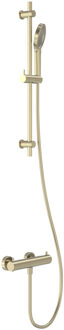 Doucheset MAY Opbouw met Thermostaat, Incl. Glijstang, Doucheslang 150 cm & 3-Standen Handdouche Geborsteld Mat Goud PVD