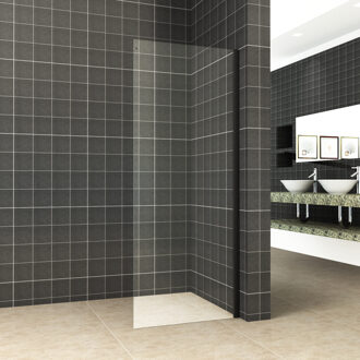 Douchewand Wiesbaden - 100x200cm - Antikalk Helder Glas - Mat Zwart - 8mm Veiligheidsglas Easy Clean