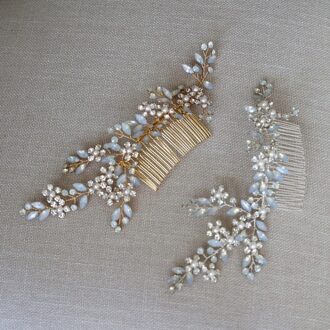 Dower Me Charmant Opal Crystal Hoofddeksel Voor Vrouwen Goud En Zilver Kleur Bruids Haar Kam Handgemaakte Bruiloft Accessoires