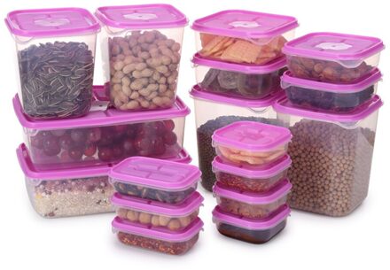 Dozen 17 Stks/set Plastic Voedsel Opbergdoos Verzegelde Scherper Koelkast Behoud Box Container Keuken Gereedschap Keuken Opslag Rood
