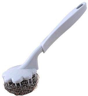 Draad Bal Borstel Met Lange Steel Pan Reinigingsborstel Schotel Handvat Wasborstel Roestvrij Staaldraad Bal Keuken Schoner Blauw