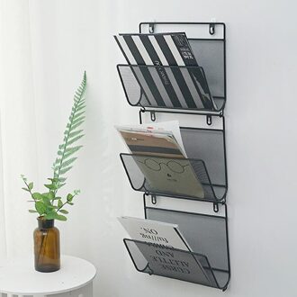 Draad Ijzer Magazine Holder Rack Thuis Wall Mounted Krant Organizer Booshelf Boekenkast Tabletten Laptop Opslag Plank Papier Rack zwart
