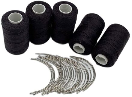 Draad Naald Kit 24 Stuks C Gebogen Naald Met 5 Kleine Rollen Donkerbruin Kleur Katoen Naaigaren Hand-Gebonden Weven Draad